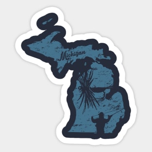 Michigan Distressed Fly Fishing State Map Sticker